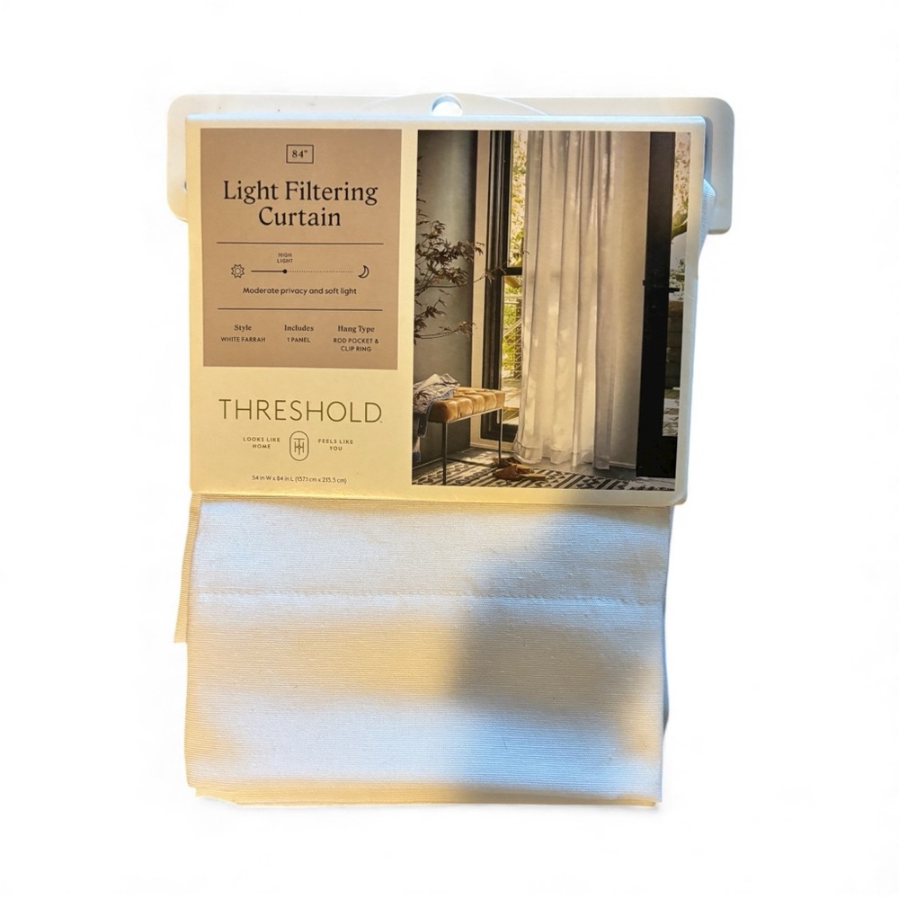 🪟 Threshold Light Filtering Curtain – 84” White Farrah